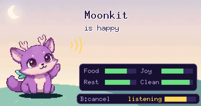Moonkit cups an ear while a bar shows she is listening